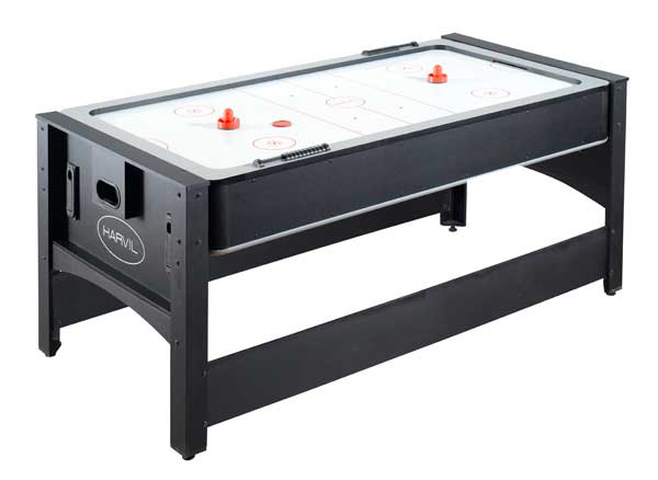 Converts to air hockey table.