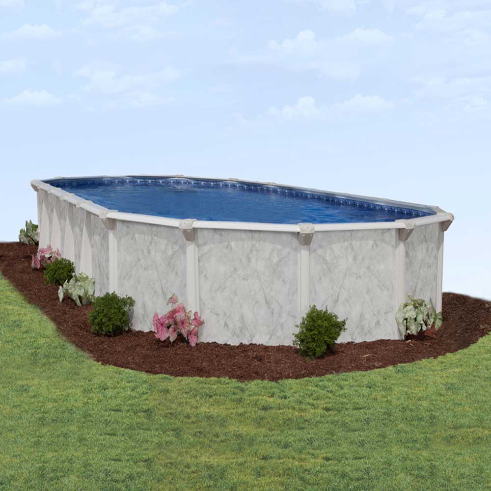 Oval pools feature narrow butresses to save yard space.